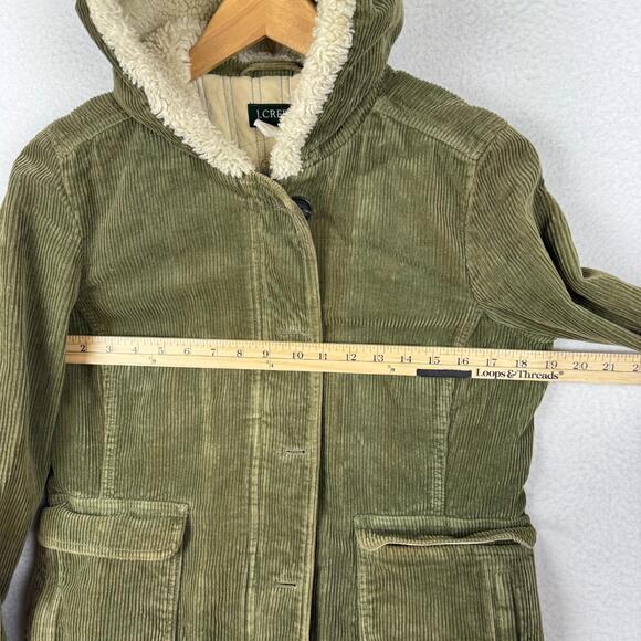 VTG J Crew Women's M Sherpa Lined Sip Hood/Collar Green Corduroy Utility Jacket - Picture 5 of 16
